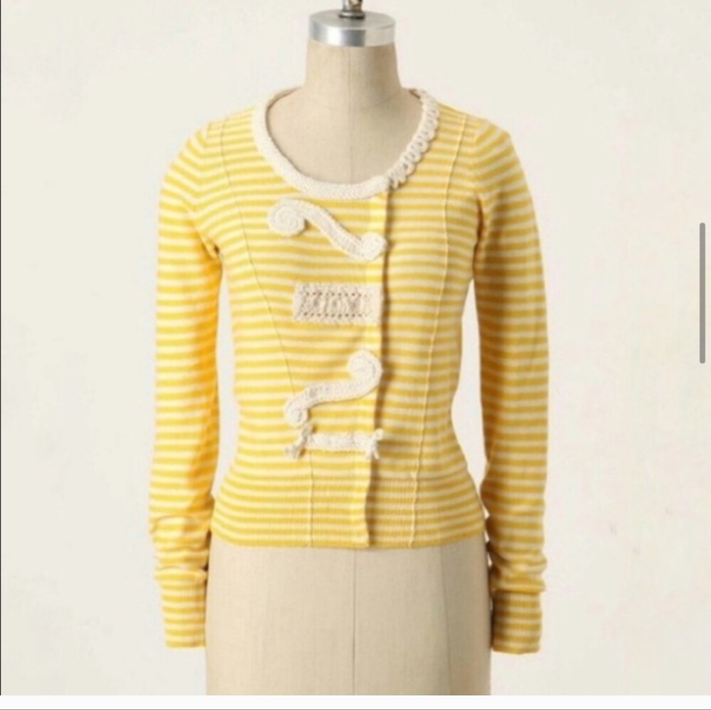 Anthropologie Sparrow Sunny Yellow Striped Crochet Cardigan